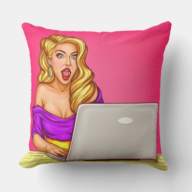 Blond Girl Throw Pillow (Front)