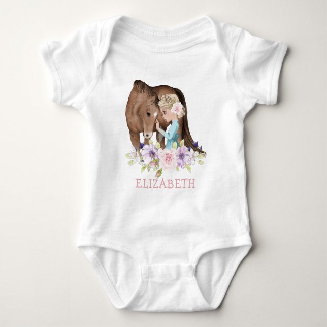 Blond Girl with Brown Horse New  Baby Bodysuit (Front)