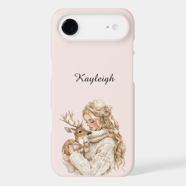 Blond Girl with Deer Christmas iPhone Case (Back)