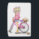 Blond Girl with Pink Bike iPad Cover<br><div class="desc">Cute Blond Girl with Pink Bike and Cat in Flowers Fun Drawing - Choose / Add Your Unique Text and Colors - Make Your Special Gift - Resize and move or remove and add elements / text with customization tool ! - Drawing and Design by MIGNED. You can also transfer...</div>