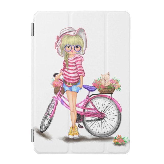 Blond Girl with Pink Bike iPad Cover (Front)
