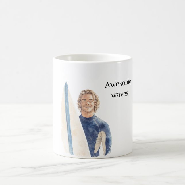 Blond Guy Surfer Surf Board Coffee Mug (Center)