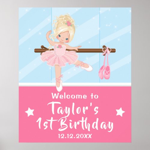 Blond Hair Ballerina Pink Tutu Welcome Sign