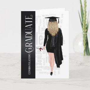 Blond Hair Black Cap and Gown Female Graduate Card