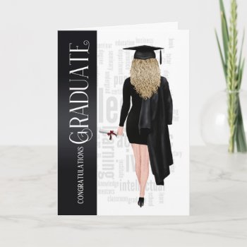 Blond Hair Black Cap And Gown Female Graduate Card by SalonOfArt at Zazzle