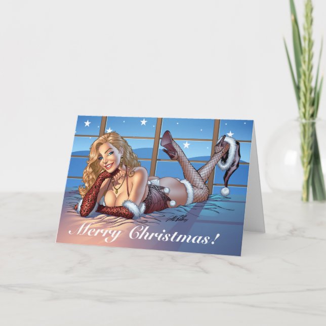 Blond Hair, Blue Eyed Beauty Illustration - Al Rio Holiday Card (Front)
