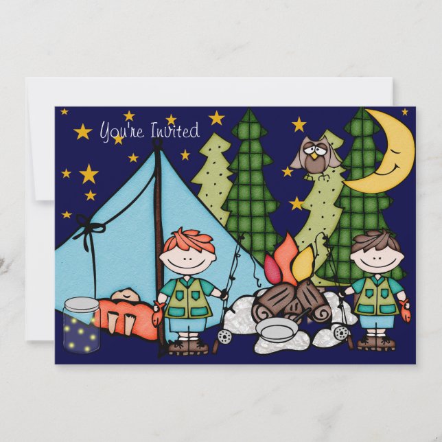 Blond Hair Boy Camping Birthday 5x7 Invitation (Front)