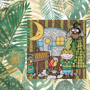 Blond Hair Boy Camping Birthday Invitations