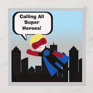 Blond Hair Boy Super Hero Birthday Invitation