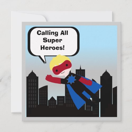 Blond Hair Boy Super Hero Birthday Invitation