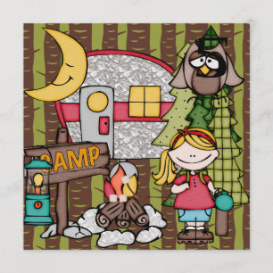 Blond Hair Girl Camping Birthday Invitations