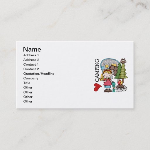 Customizable Blond Hair Girl I Love Camping Business Card Template