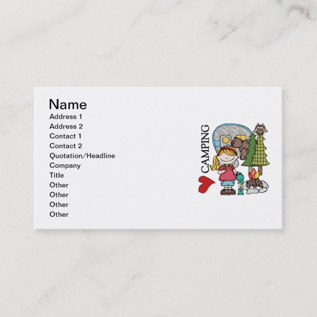 Blond Hair Girl I Love Camping Business Card (Front)