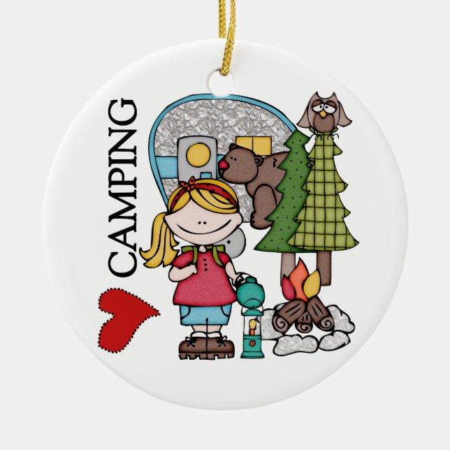 Blond Hair Girl I Love Camping Ceramic Ornament (Front)