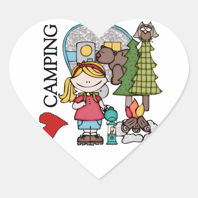 Blond Hair Girl I Love Camping Heart Sticker (Front)