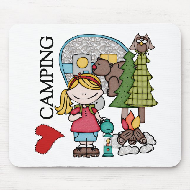 Blond Hair Girl I Love Camping Mouse Pad (Front)