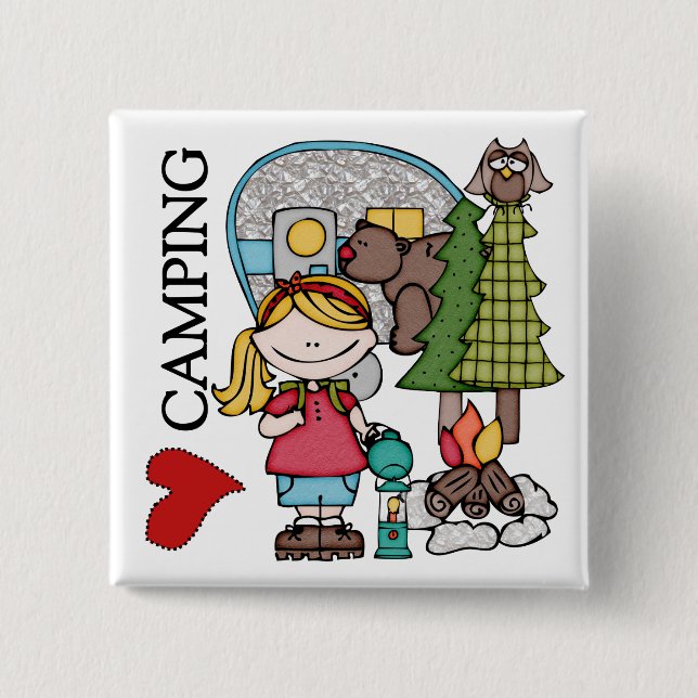 Blond Hair Girl I Love Camping Pinback Button (Front)