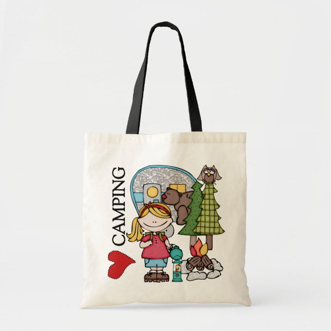 Blond Hair Girl I Love Camping Tote Bag (Front)