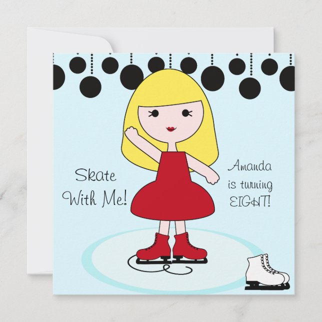 Blond Hair Girl Ice Skating Party Invitations (Front)