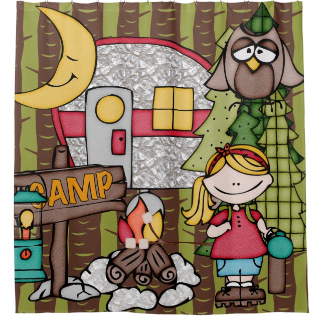Blond Hair Girl Outdoors Camping Vacation Shower Curtain (Front)