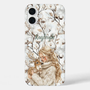 Blond Hair Girl with Deer iPhone 16 Plus Case