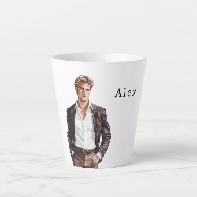 Blond Hair Man Brown Jacket Latte Mug (Front)