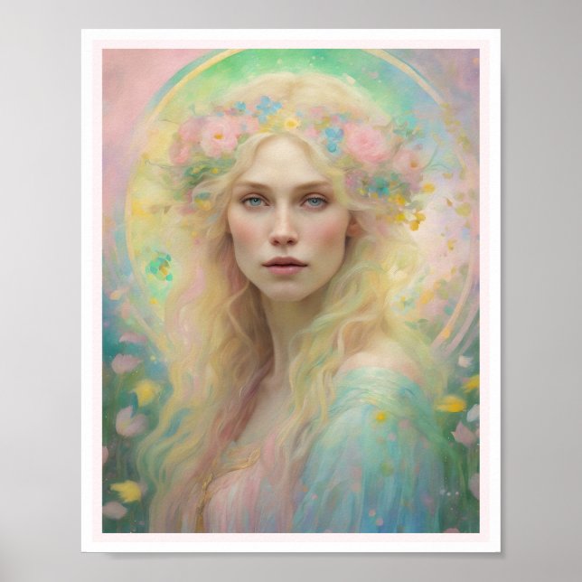  Blond Hair Roses Spring Pastel Art Deco Woman Poster (Front)