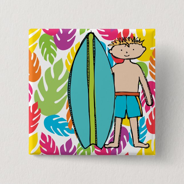 Blond Hair Surfer Boy Button (Front)