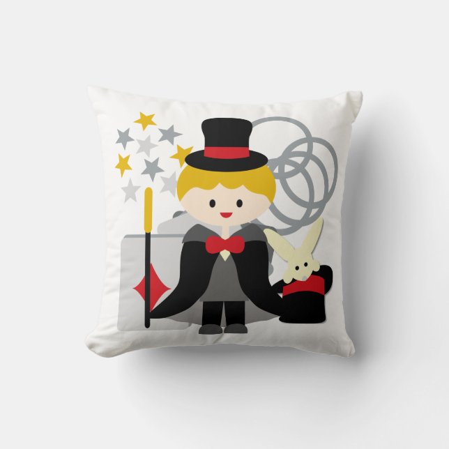 Blond Haired Boy Magician Pillow (Front)