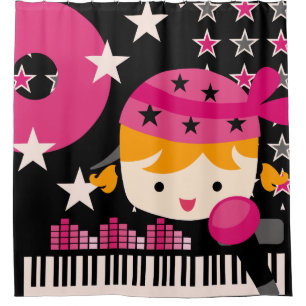 Blond Haired Girl Rock Star Music Karaoke Shower Curtain
