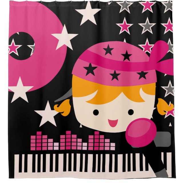 Blond Haired Girl Rock Star Music Karaoke Shower Curtain (Front)
