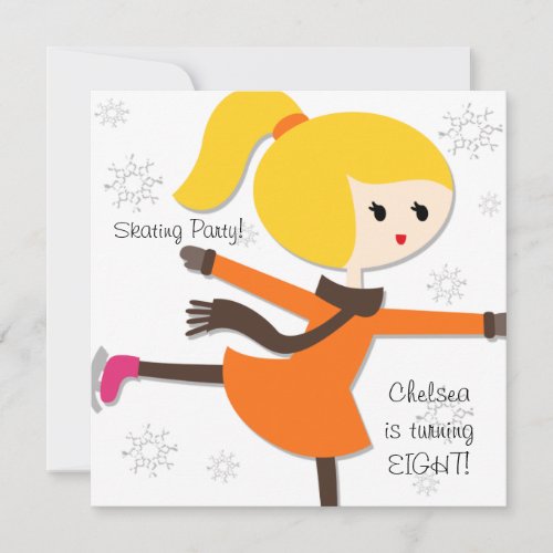 Blond Haired Girl Skating Birthday Invitation