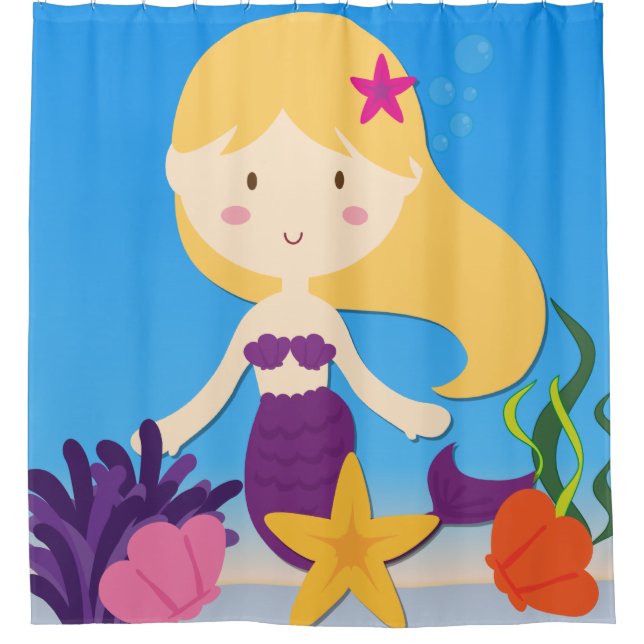 Blond Haired Mermaid in the Under Sea Ocean Shower Curtain (Front)