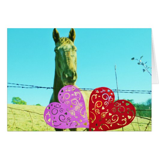 Blond horse and Pink and Red Hearts (Front Horizontal)