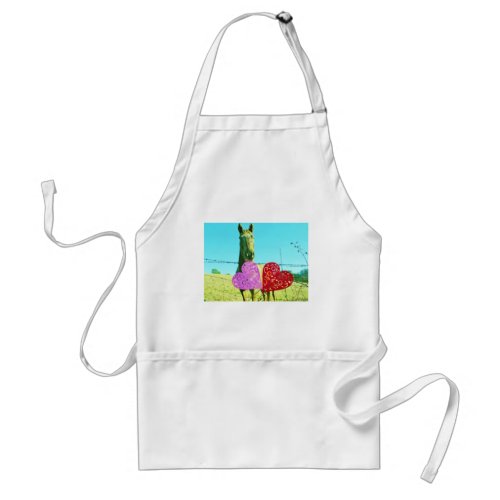 Blond horse and Pink and Red Hearts Adult Apron