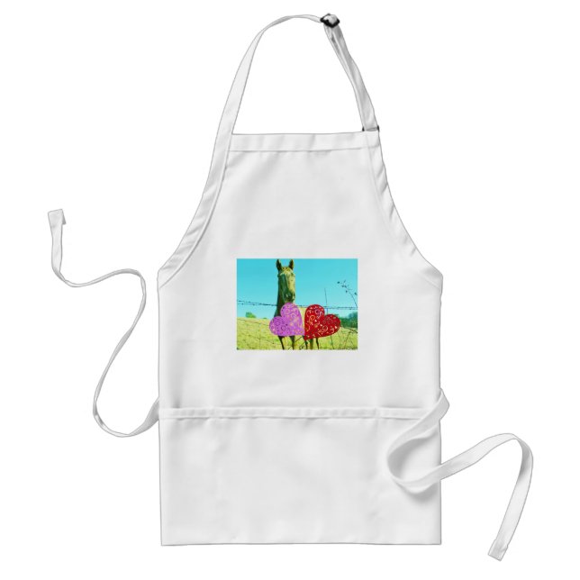 Blond horse and Pink and Red Hearts Adult Apron (Front)