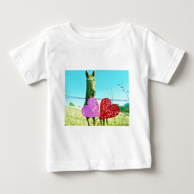 Blond horse and Pink and Red Hearts Baby T-Shirt (Front)