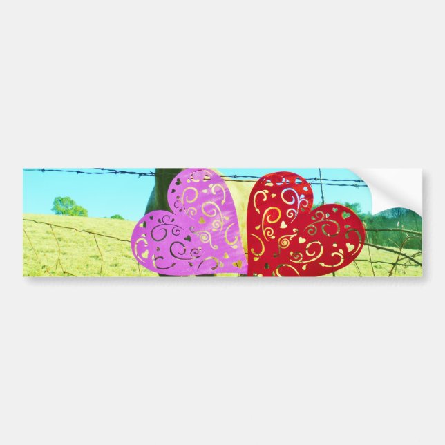 Blond horse and Pink and Red Hearts Bumper Sticker (Front)