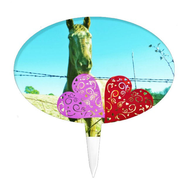 Blond horse and Pink and Red Hearts Cake Topper (Front)