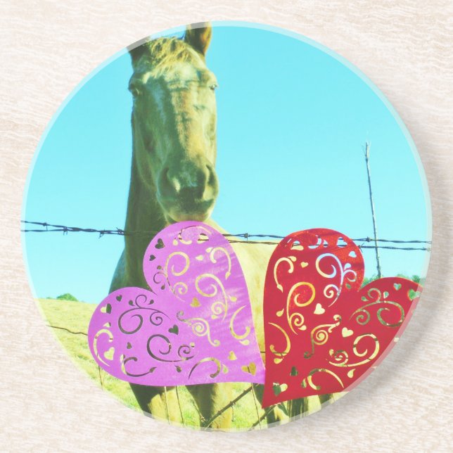 Blond horse and Pink and Red Hearts Coaster (Front)