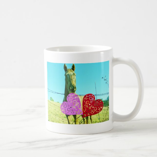 Blond horse and Pink and Red Hearts Coffee Mug (Right)