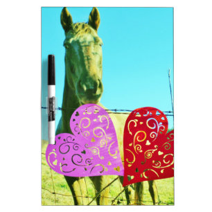 Blond horse and Pink and Red Hearts Dry-Erase Board