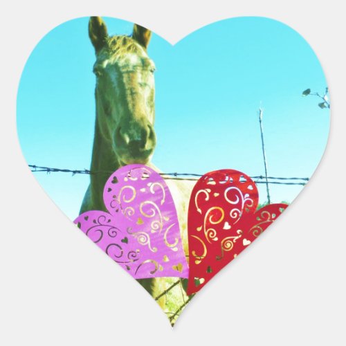 Blond horse and Pink and Red Hearts Heart Sticker
