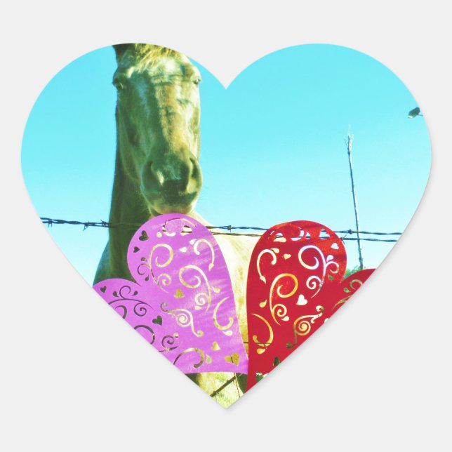 Blond horse and Pink and Red Hearts Heart Sticker (Front)