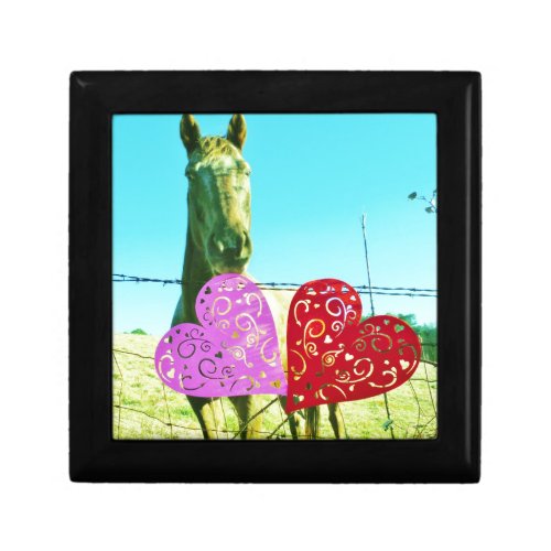 Blond horse and Pink and Red Hearts Jewelry Box