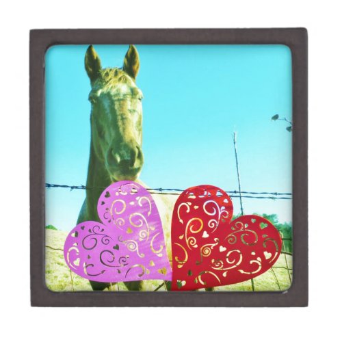 Blond horse and Pink and Red Hearts Keepsake Box