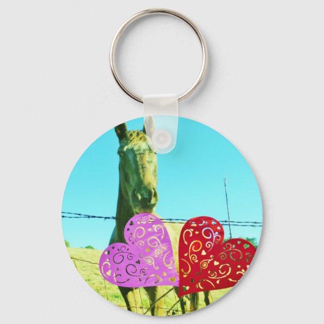 Blond horse and Pink and Red Hearts Keychain (Front)