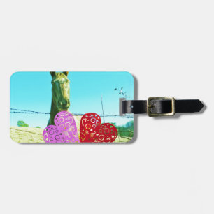 Blond horse and Pink and Red Hearts Luggage Tag