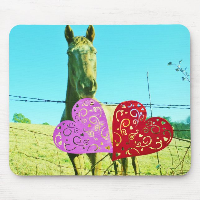 Blond horse and Pink and Red Hearts Mouse Pad (Front)