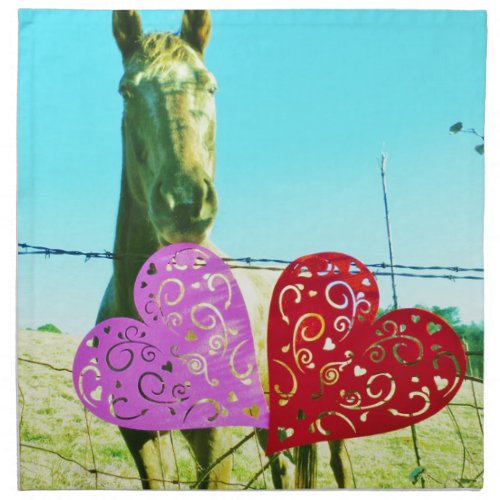 Blond horse and Pink and Red Hearts Napkin